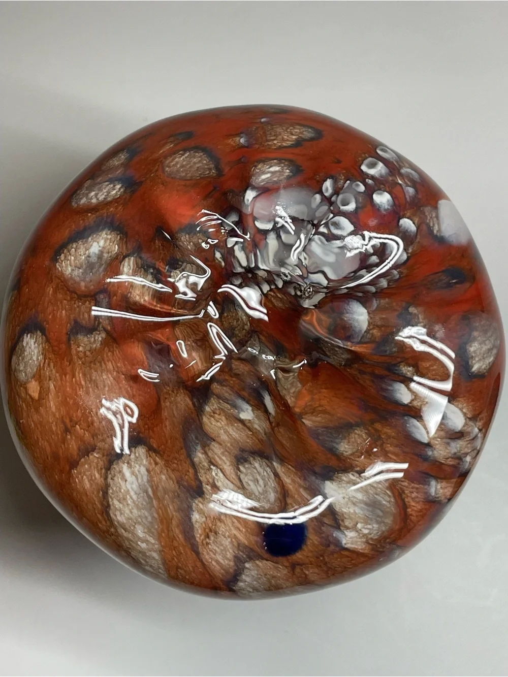 Vintage Mid Century Art Glass Vase - Hand Blown Blue & Amber Speckled Abstract